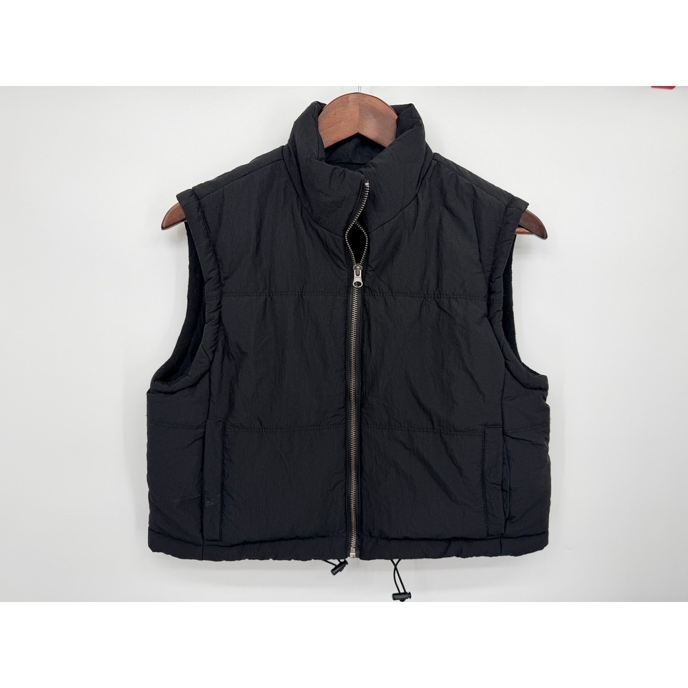 Thread & Supply Puffer Vest Women Small Black Good Zip Up Bungee Hem J1995CPWDG